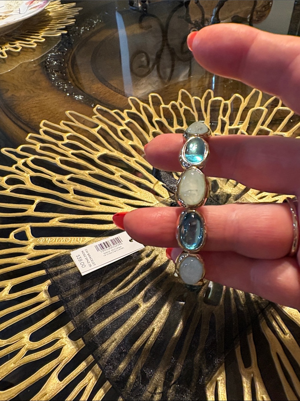 Chico's Silver Bracelet with Blue and White Stones